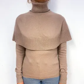 Latte Brown Cape Cashmere Polo Neck Jumper Small