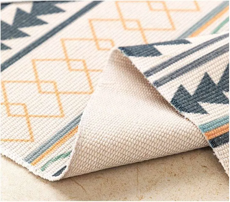 Long Hand Woven Cotton Linen Bohemian Geometric Floor Rug