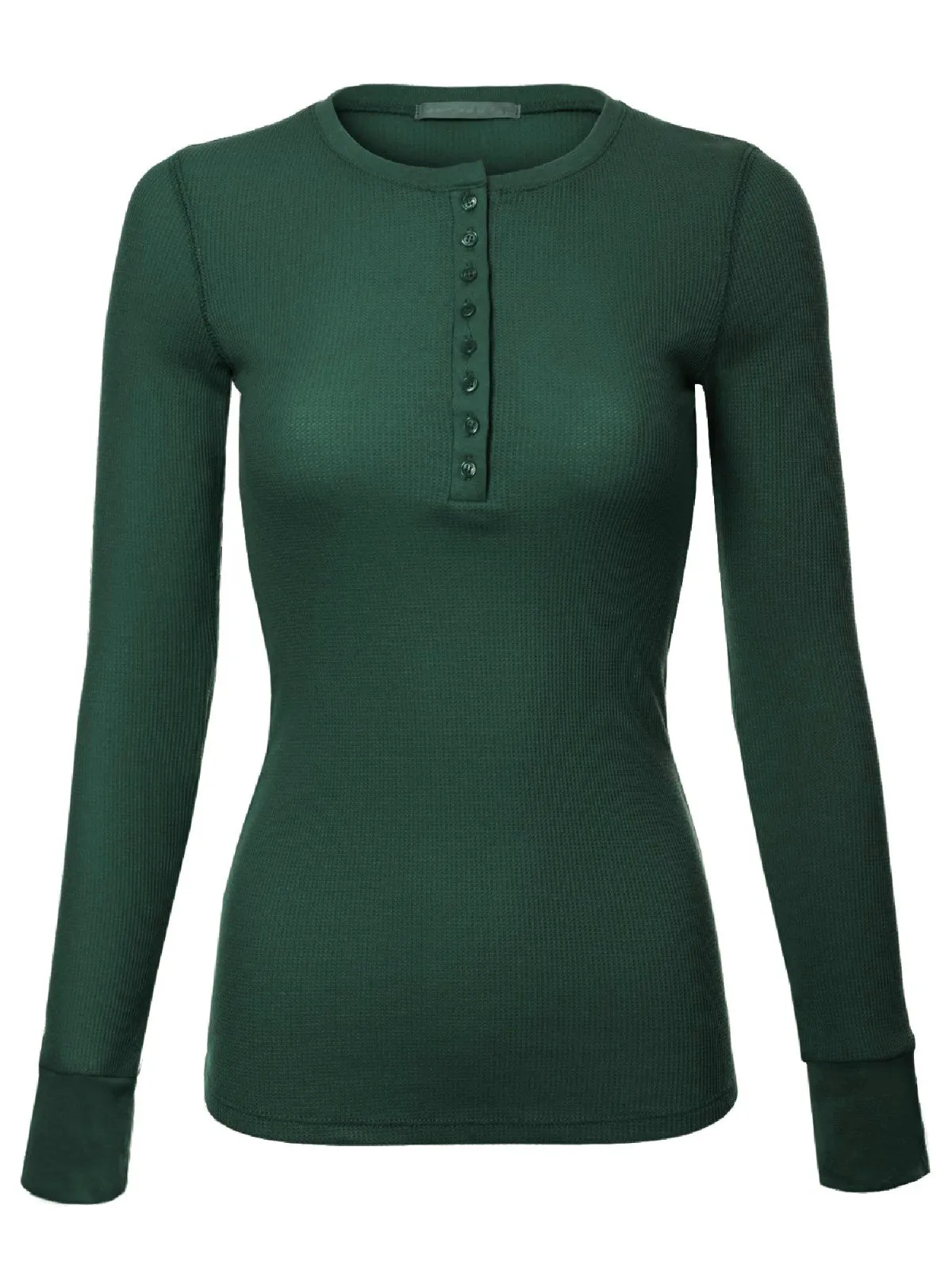 Long Sleeve Eight Button Closure Henley Thermal Knit Top