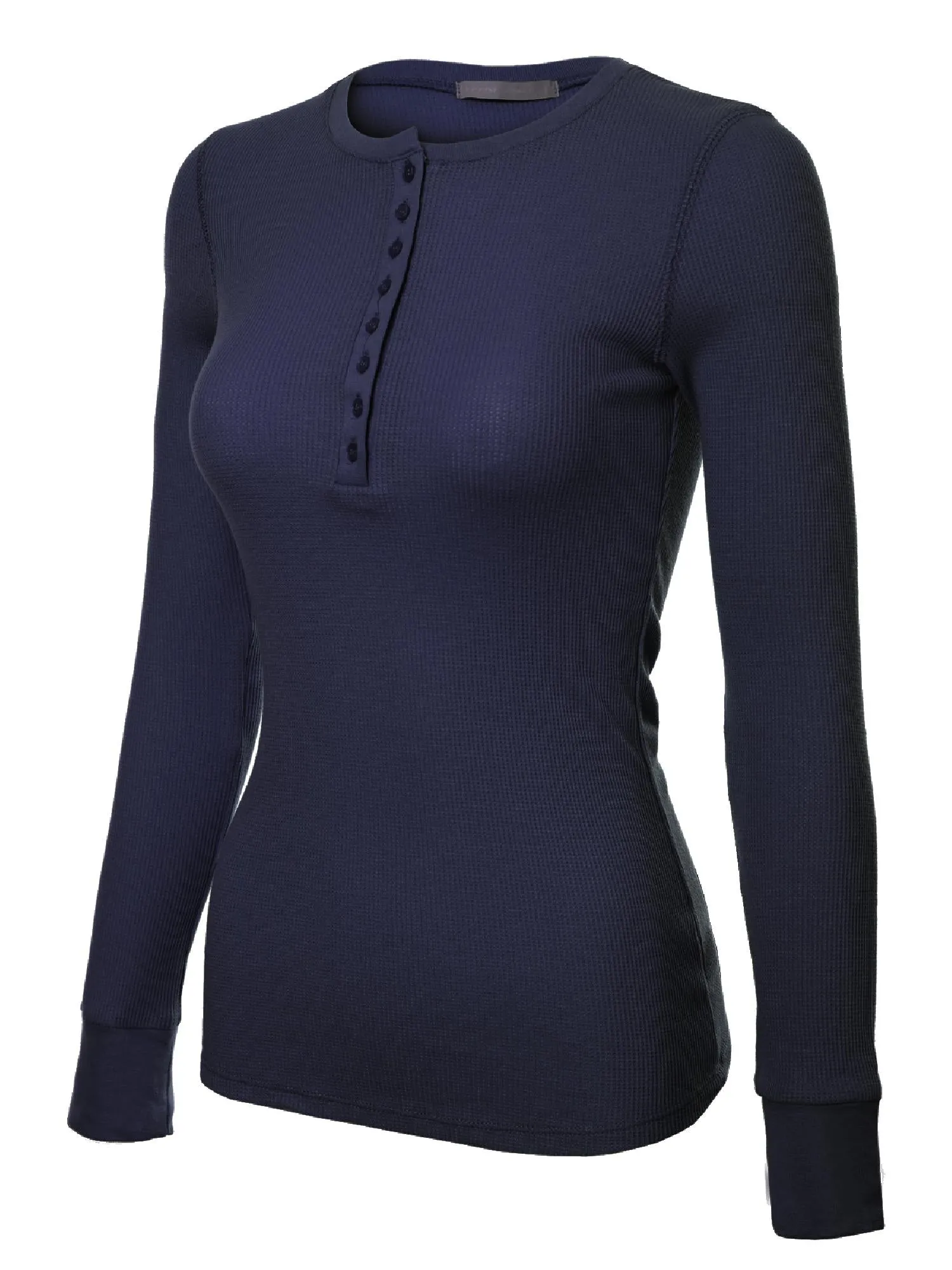 Long Sleeve Eight Button Closure Henley Thermal Knit Top