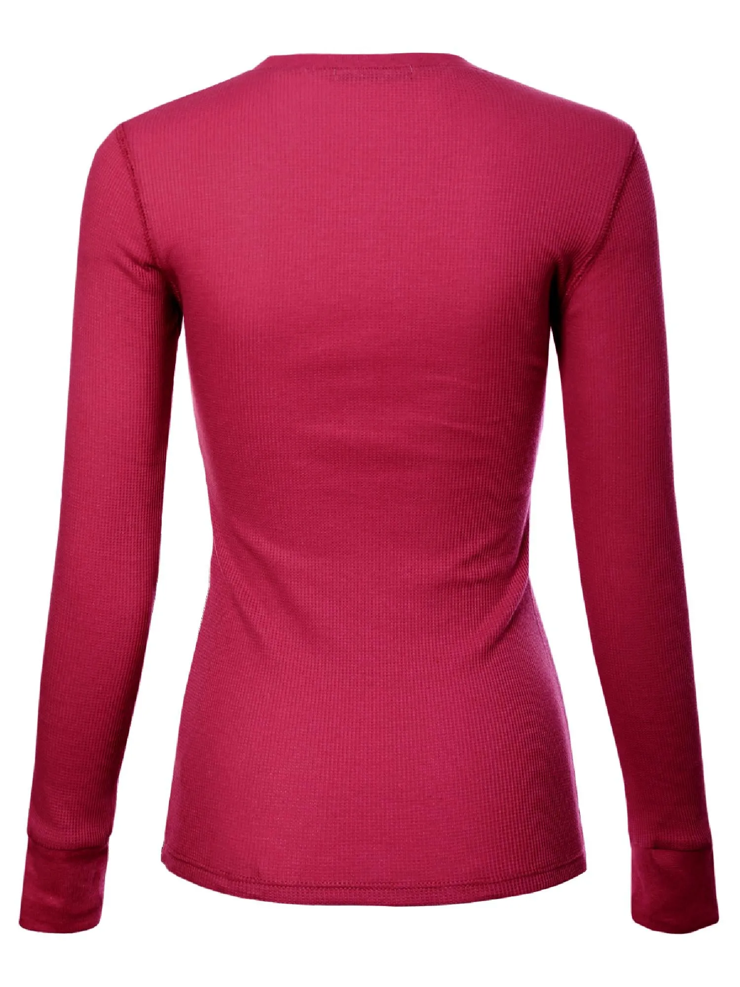Long Sleeve Eight Button Closure Henley Thermal Knit Top