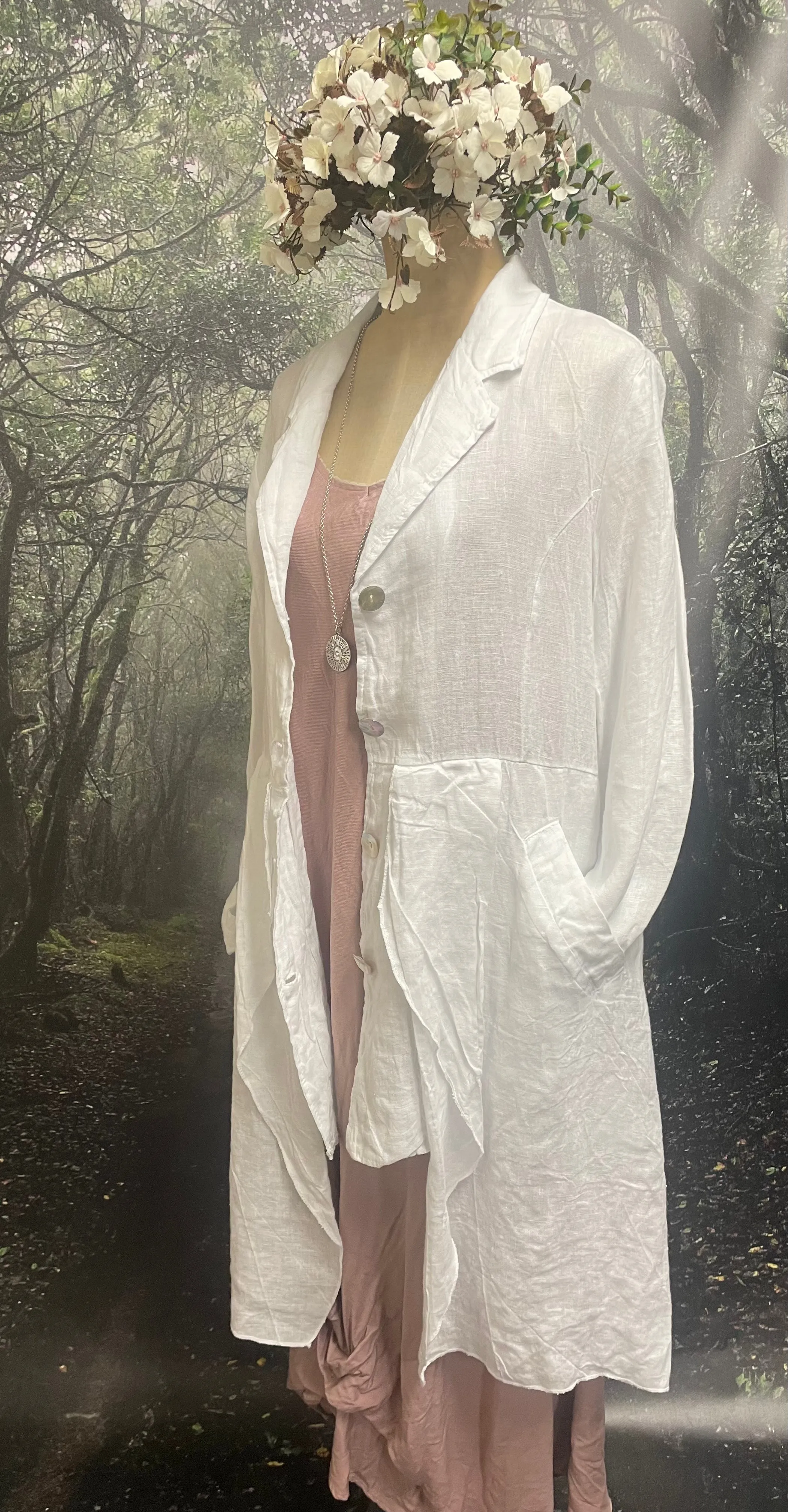 Mauve pink French linen slip dress