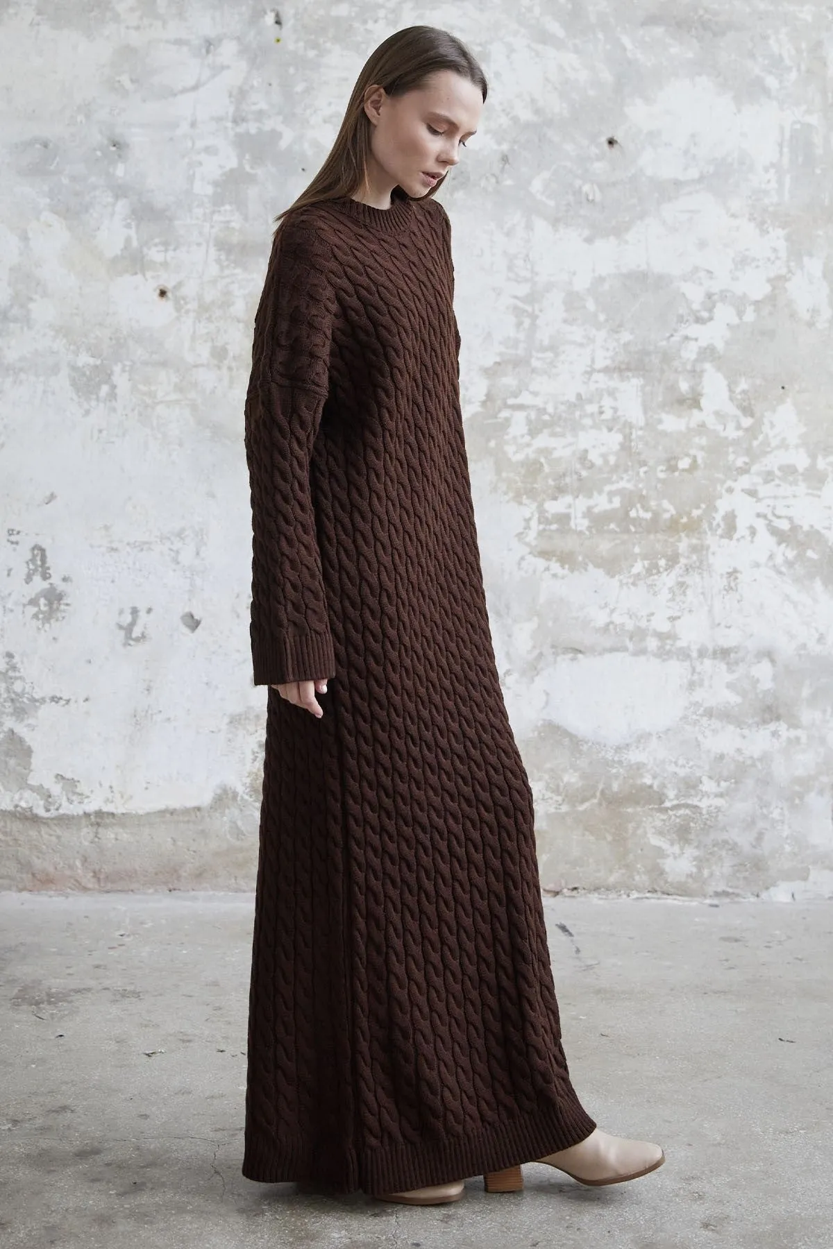 MDS Women Everly Knitted Patterned Sweater Dress - Dark Brown - Nordhausen