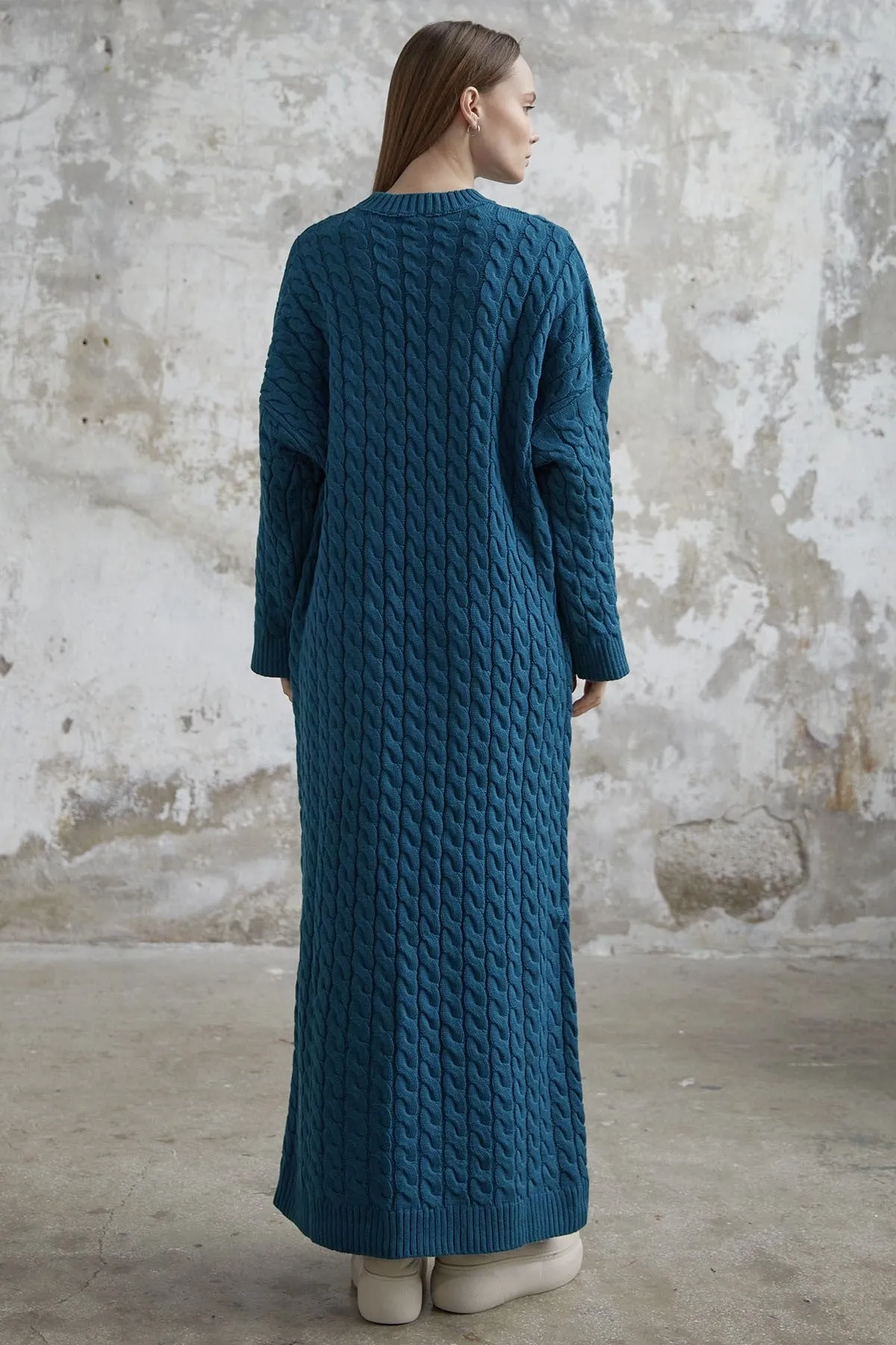 MDS Women Everly Knitted Patterned Sweater Dress - Petrol Green - Preston