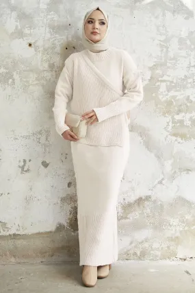 MDS Women Knitted Dress with Belted Sweater - White - Huntington Beach