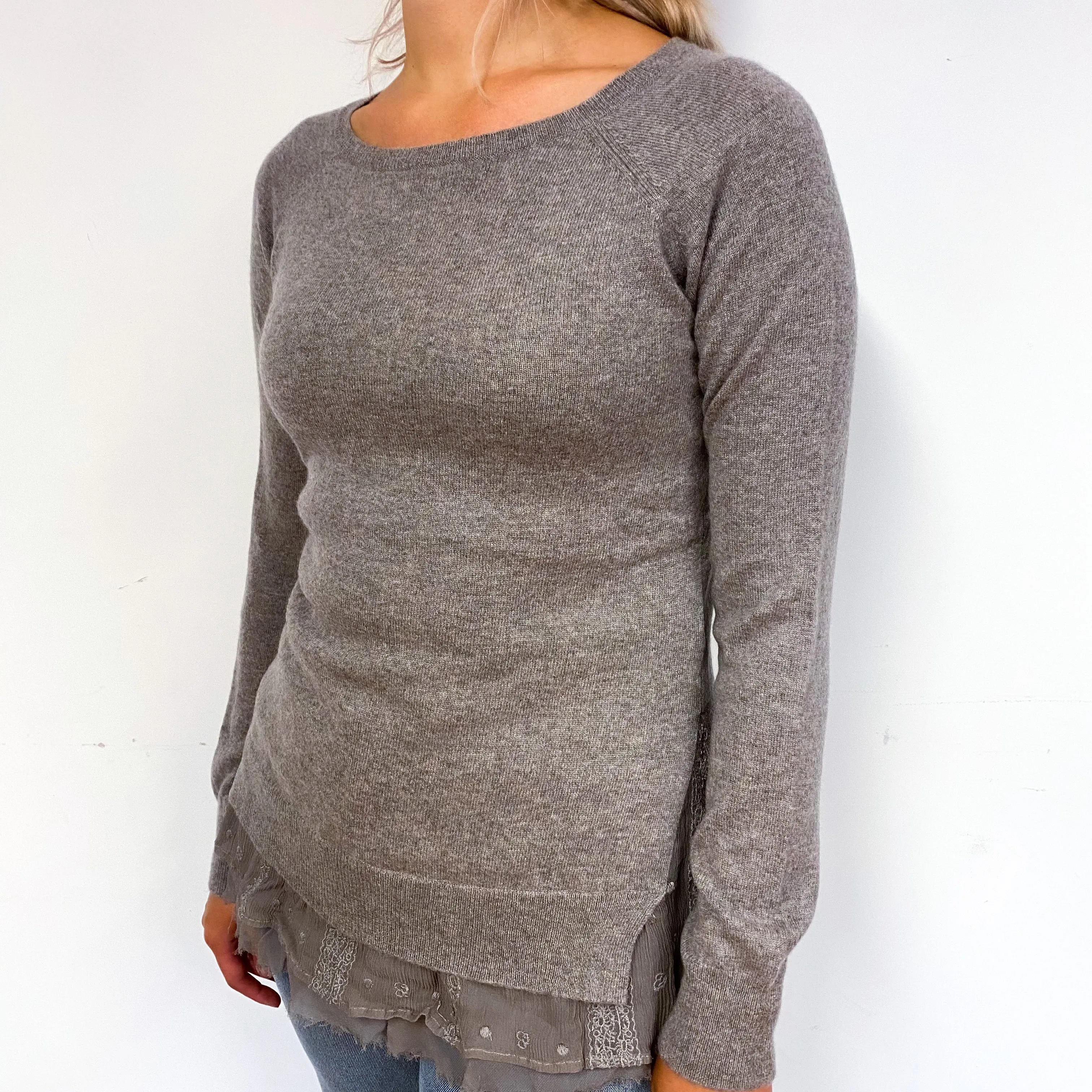 Mink Brown Cashmere Crew Neck Jumper Small