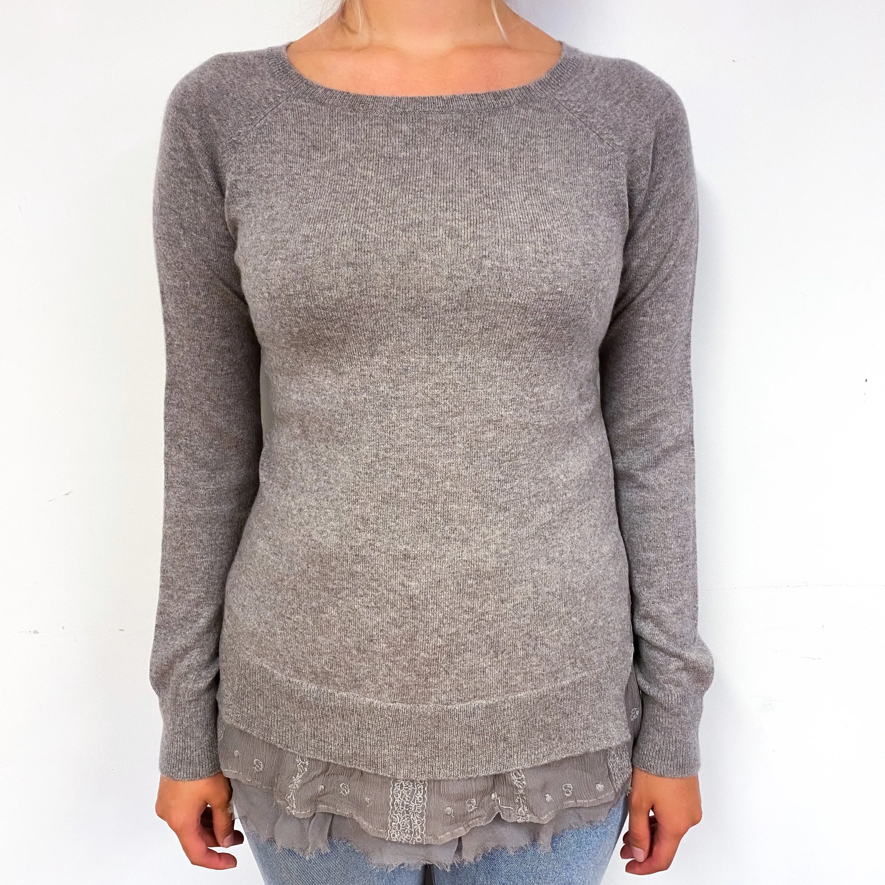 Mink Brown Cashmere Crew Neck Jumper Small