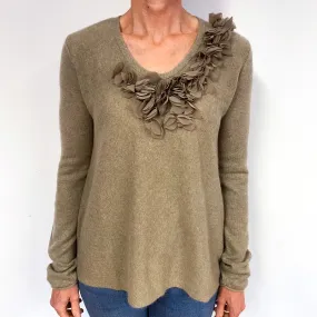 Mink Brown Chiffon Flower Cashmere V-Neck Jumper Medium