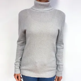 Mist Grey Longline Cashmere Polo Neck Jumper Medium