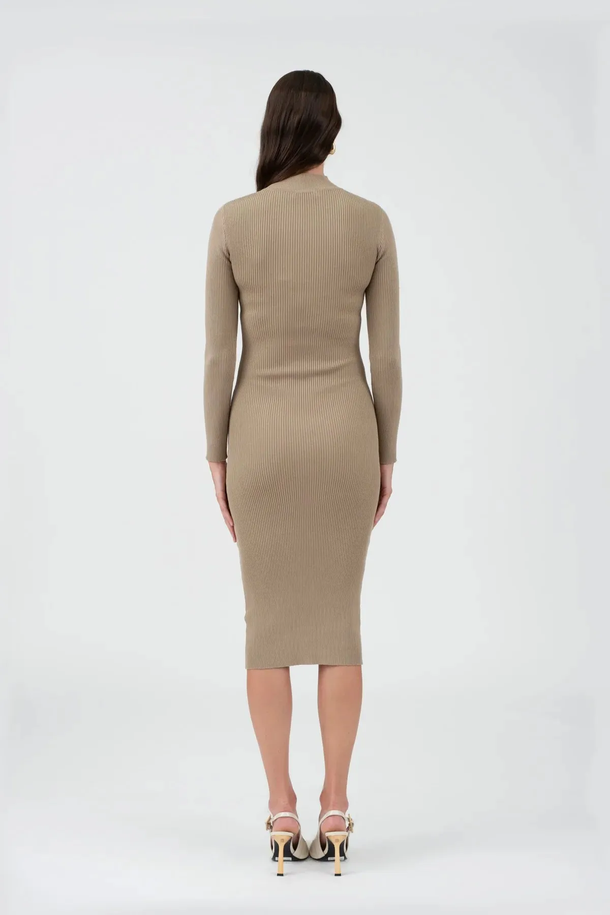 Mock Neck Bodycon Sweater Knit Midi Dress