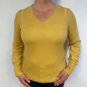 Mustard Yellow Cashmere V-Neck Jumper Large.