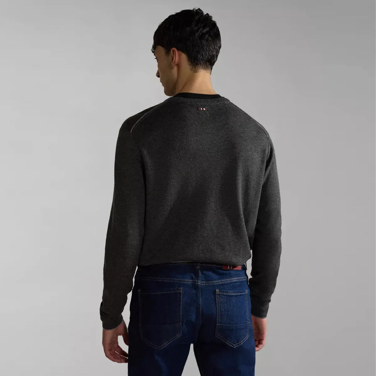 Napapijri - Damavand Dark Grey Melange Crew Neck Jumper - NP0A4GJU - DARK/GREY/MEL