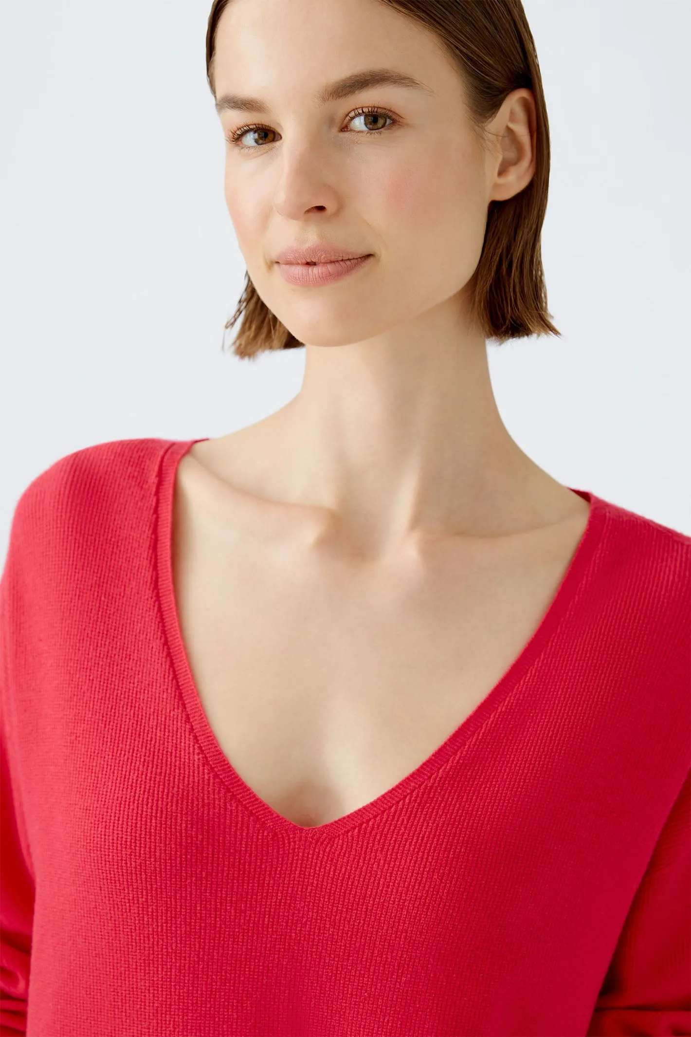 Oui 89057 Jazzy Red Deep V-Neck Jumper