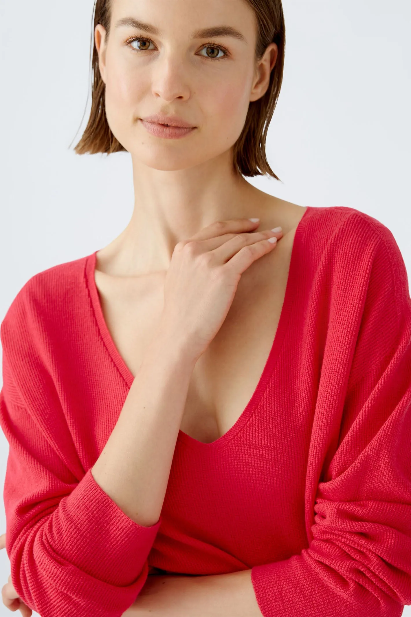 Oui 89057 Jazzy Red Deep V-Neck Jumper