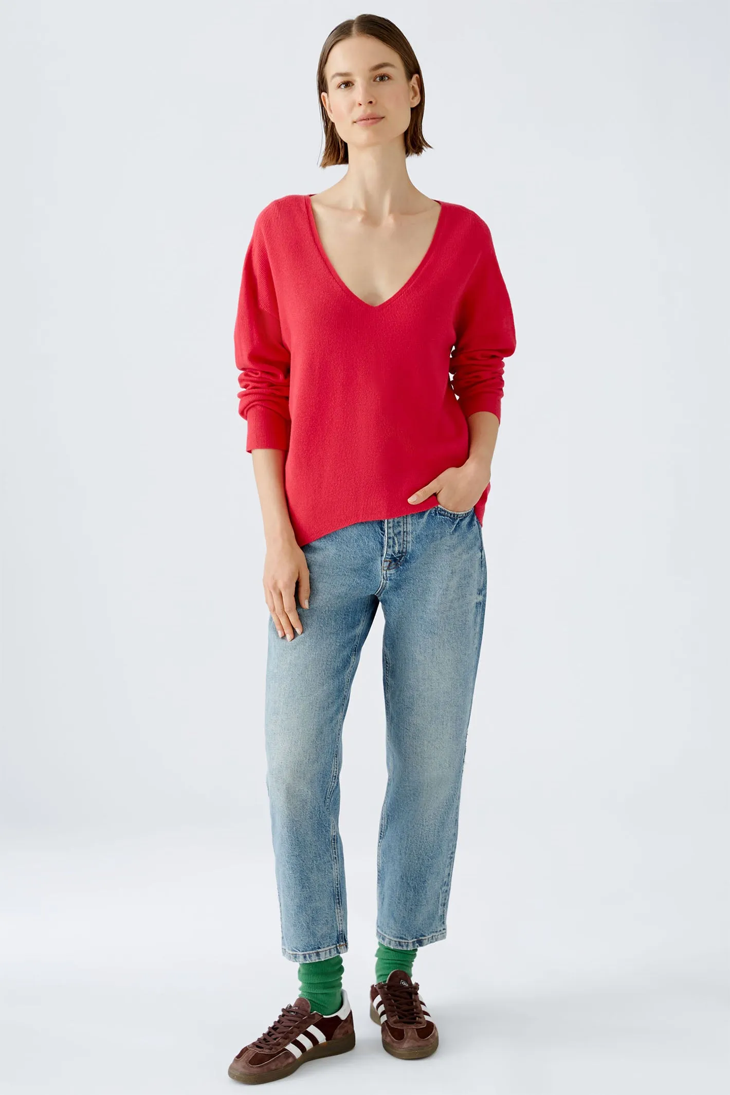 Oui 89057 Jazzy Red Deep V-Neck Jumper