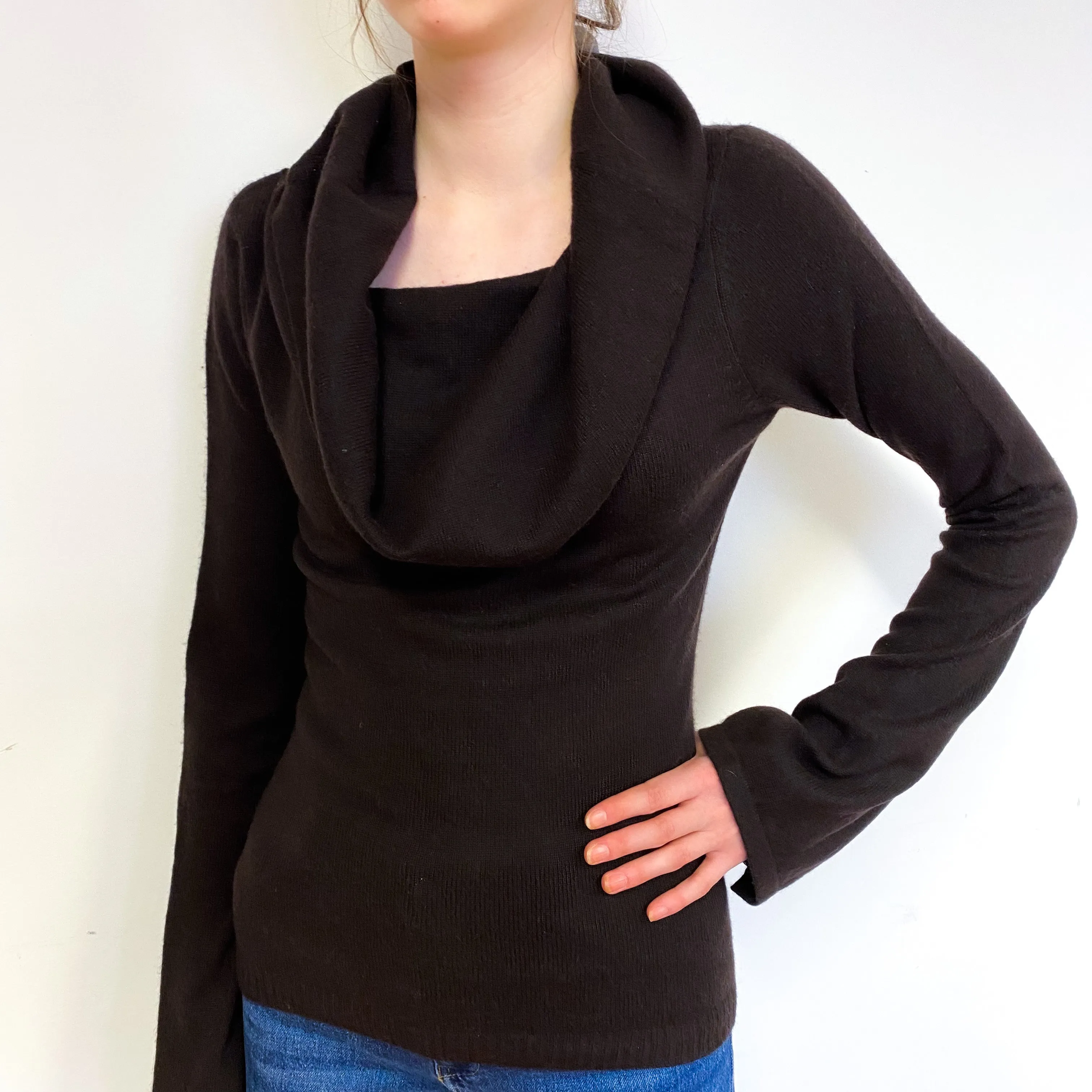 Peppercorn Brown Cashmere Cowl Neck Jumper Extra Small