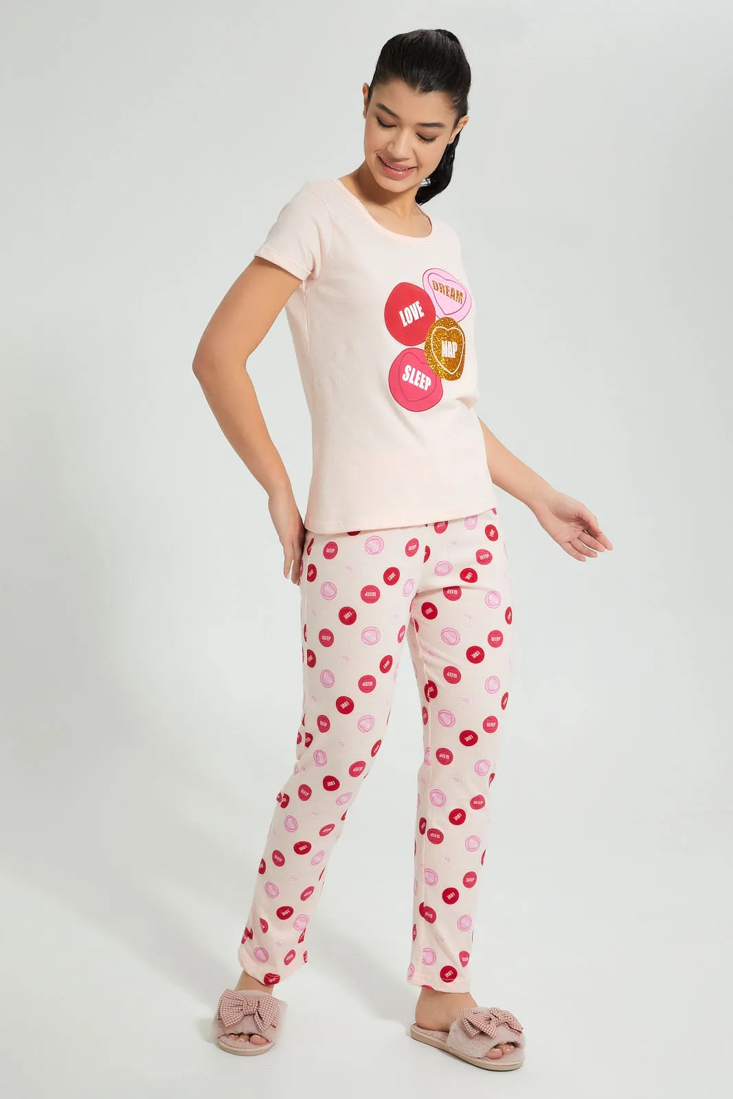 Pink Printed Pyjama Set (2 Piece)