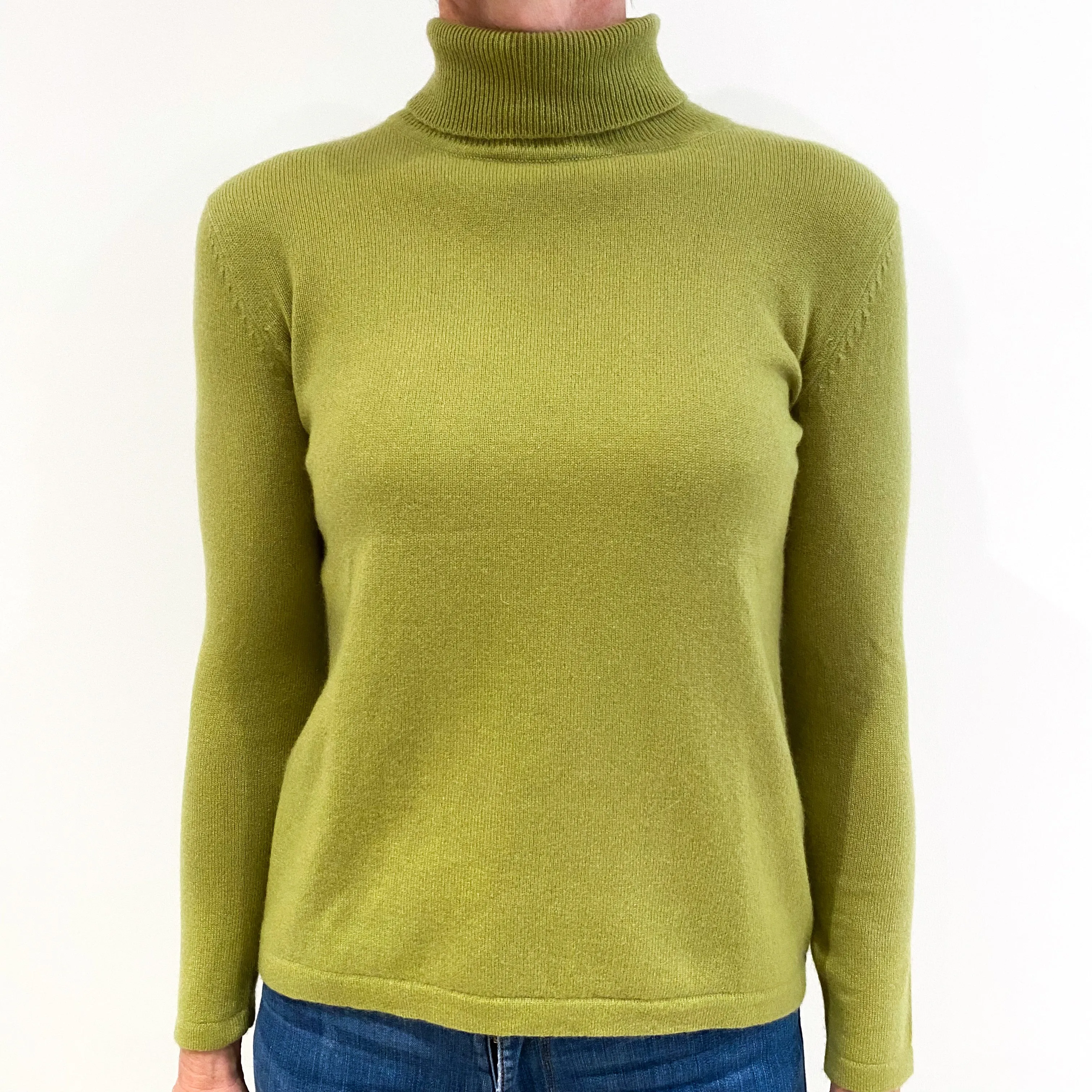 Pistachio Green Cashmere Polo Neck Jumper Small