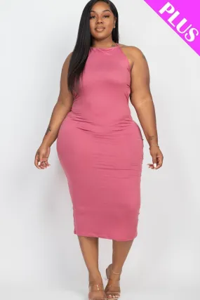 Plus Open Back Criscross Maxi Fashion Dress, Muave
