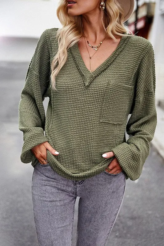 Popcorn Texture V-Neck Top