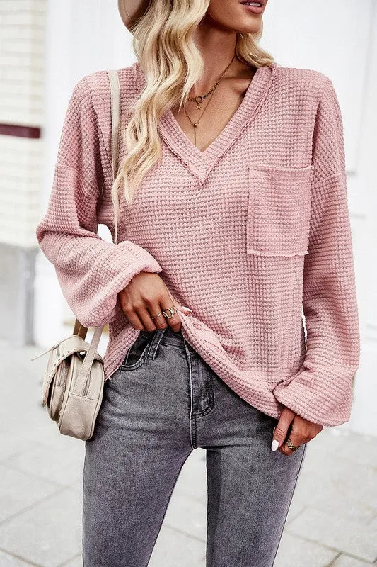 Popcorn Texture V-Neck Top