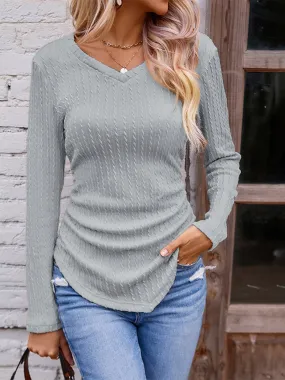 Ruched V-Neck Long Sleeve Top