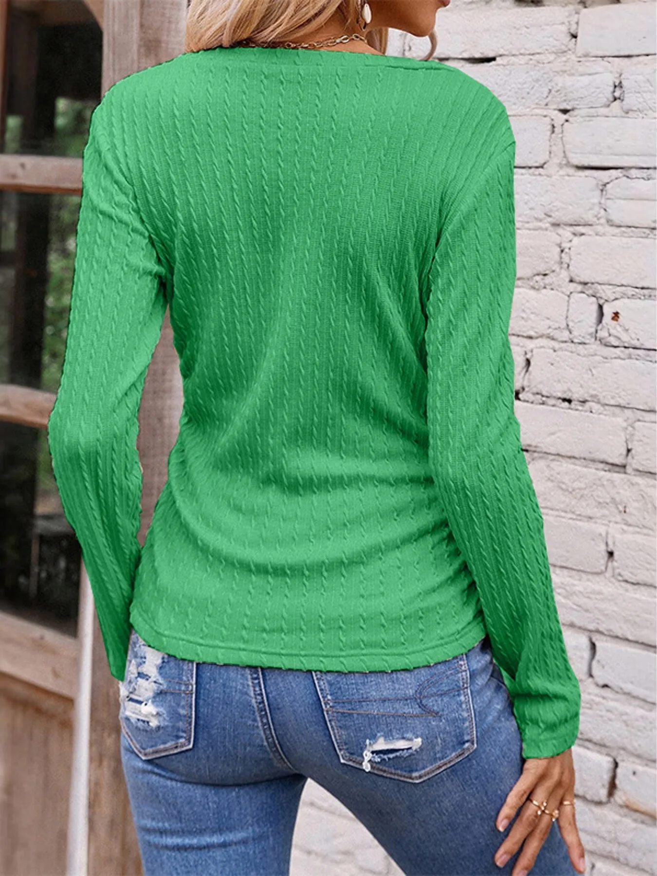 Ruched V-Neck Long Sleeve Top
