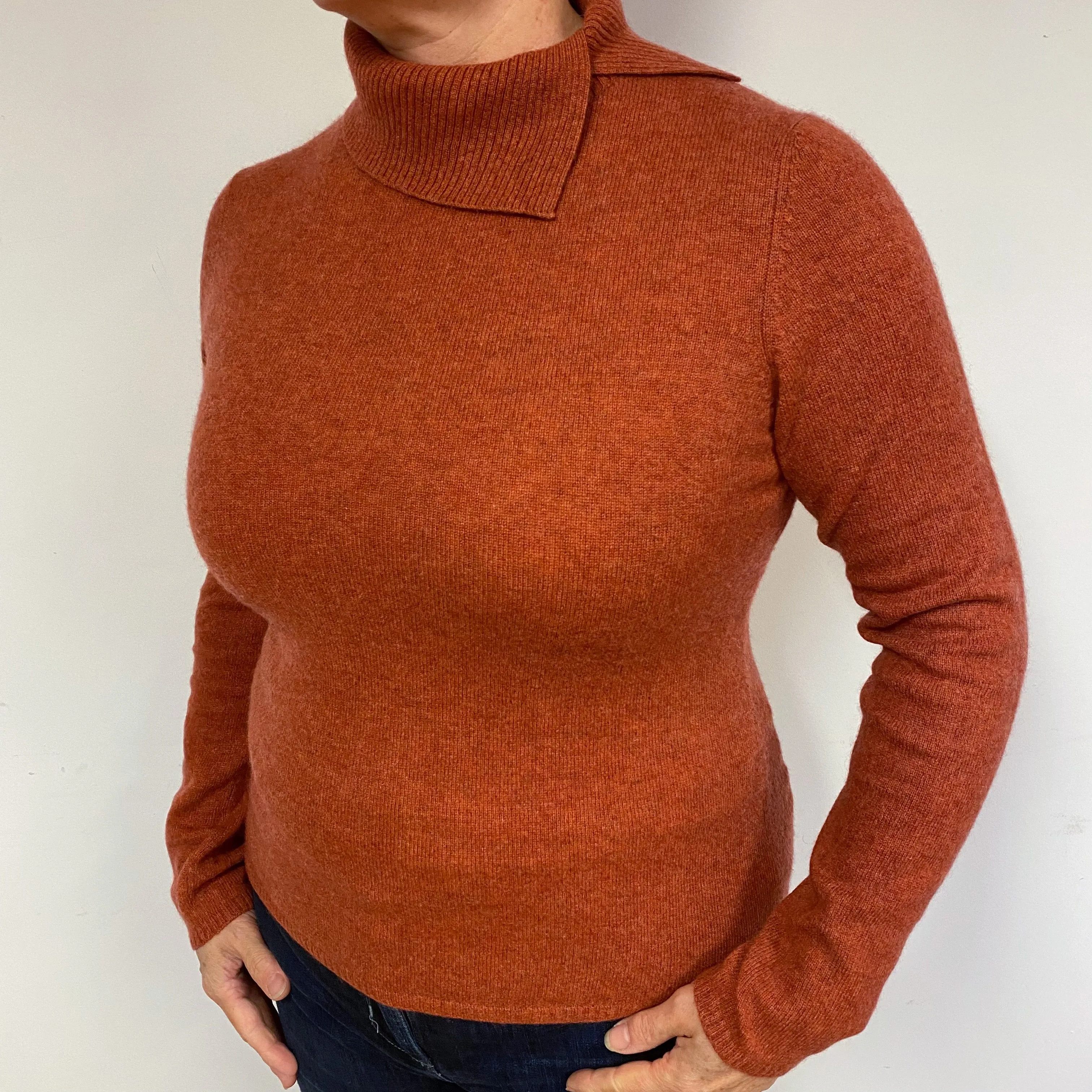 Rust Red Cashmere Polo Neck Jumper Large
