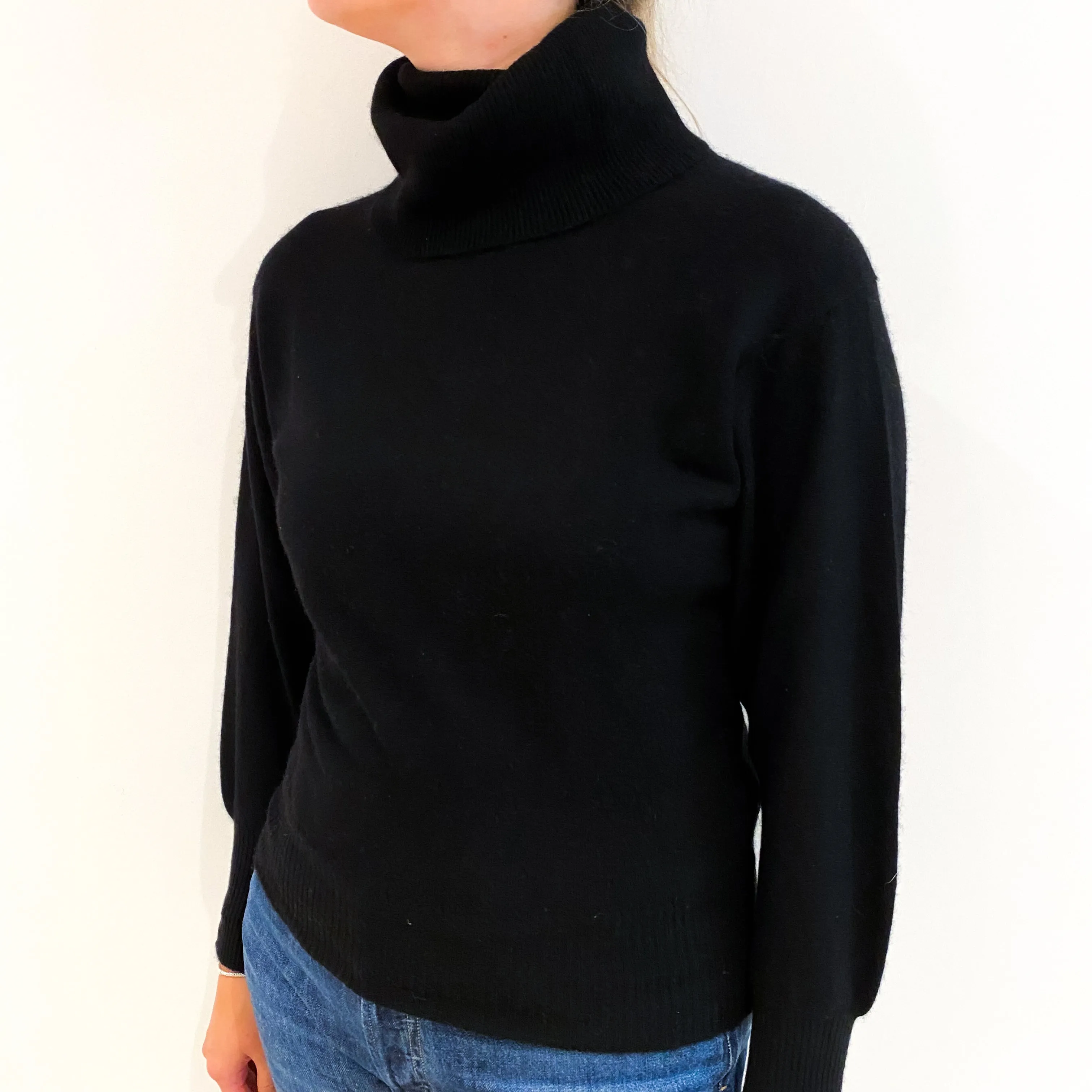 Scottish Vintage Black Cashmere Polo Neck Jumper Small