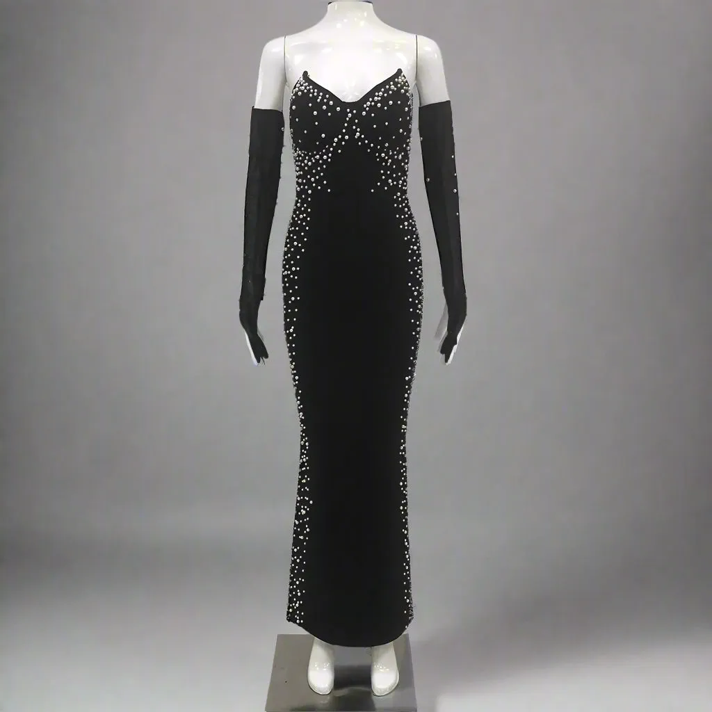 Sexy Pearl Beaded Tube Top Split Formal Dress