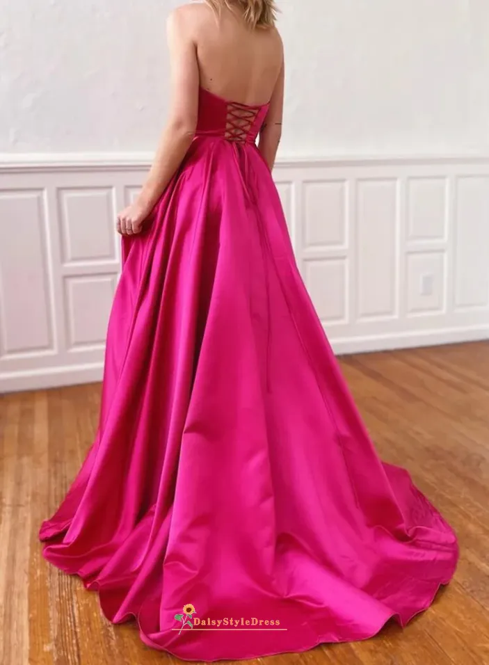 Sexy Slit Hot Pink Prom Dress