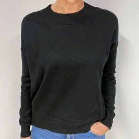 Slouchy Black Cashmere Crew Neck Jumper Medium