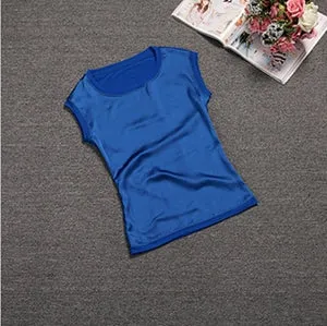 Summer women t shirt Chinese silk 2017 tops tees women clothing chiffon  o-neck fashion women's T-shirts for short sleeve  048