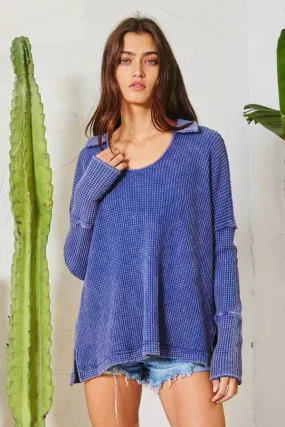 T1846 -Mineral Washed Scoop Neck Collared Top