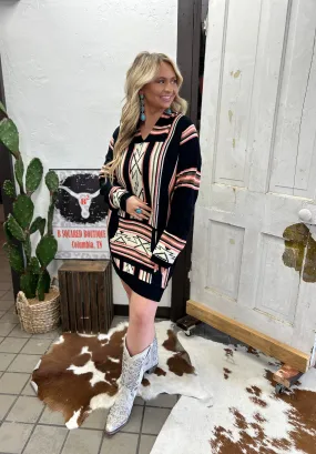 The Apache Junction Black Aztec Sweater Dress S-L