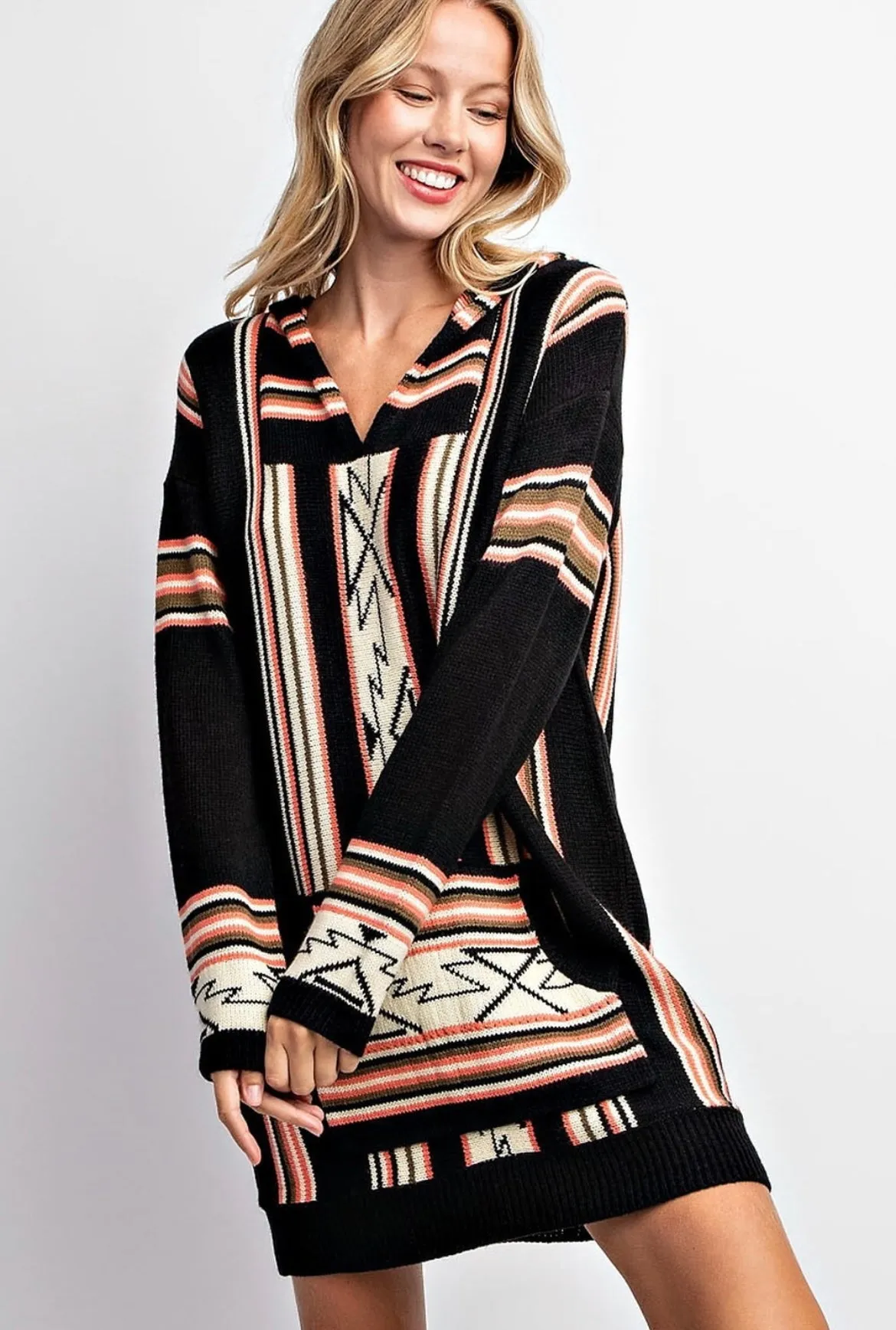 The Apache Junction Black Aztec Sweater Dress S-L