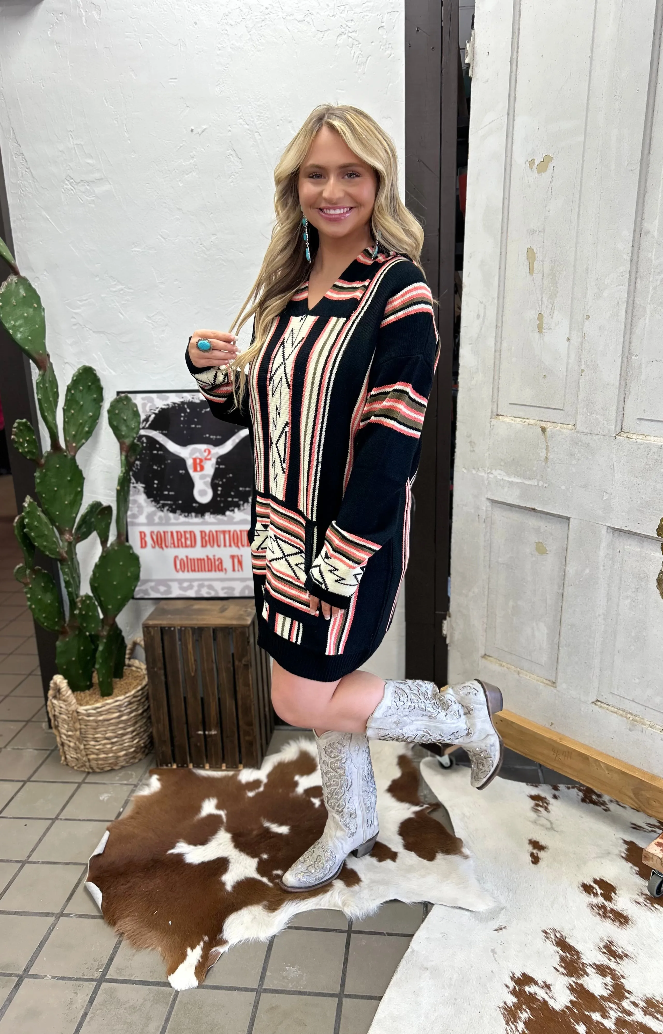 The Apache Junction Black Aztec Sweater Dress S-L