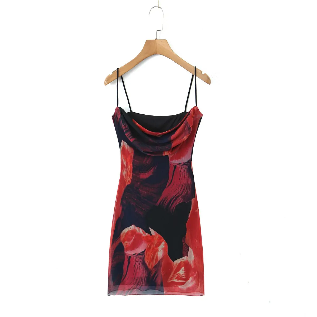 Tie-dye Print Mesh Spaghetti Strap Mini Dress