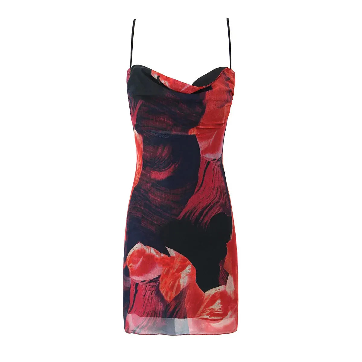 Tie-dye Print Mesh Spaghetti Strap Mini Dress