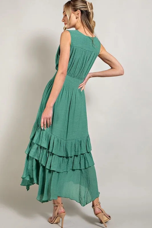 Trade Winds Sleeveless V-Neck Ruffled Maxi Dress
