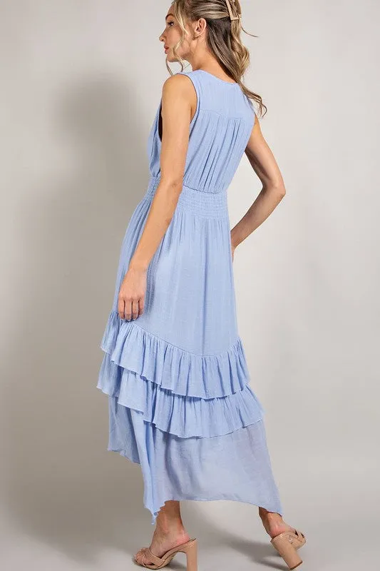 Trade Winds Sleeveless V-Neck Ruffled Maxi Dress