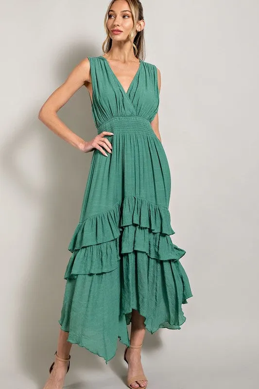 Trade Winds Sleeveless V-Neck Ruffled Maxi Dress