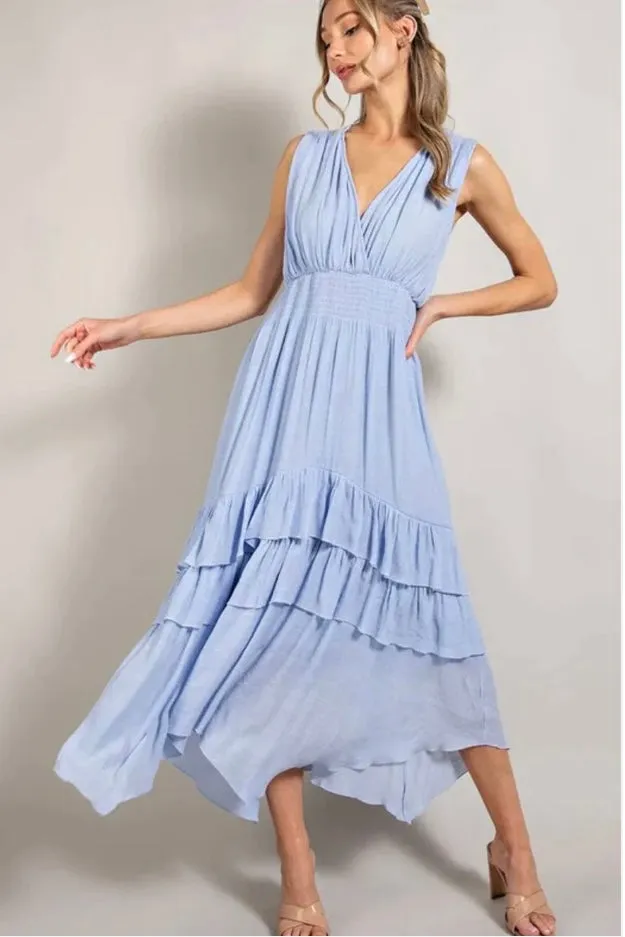 Trade Winds Sleeveless V-Neck Ruffled Maxi Dress