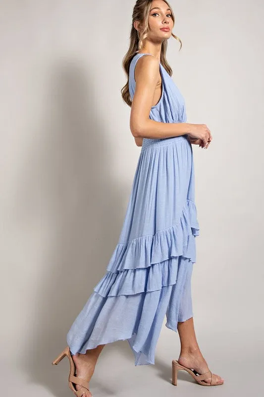 Trade Winds Sleeveless V-Neck Ruffled Maxi Dress