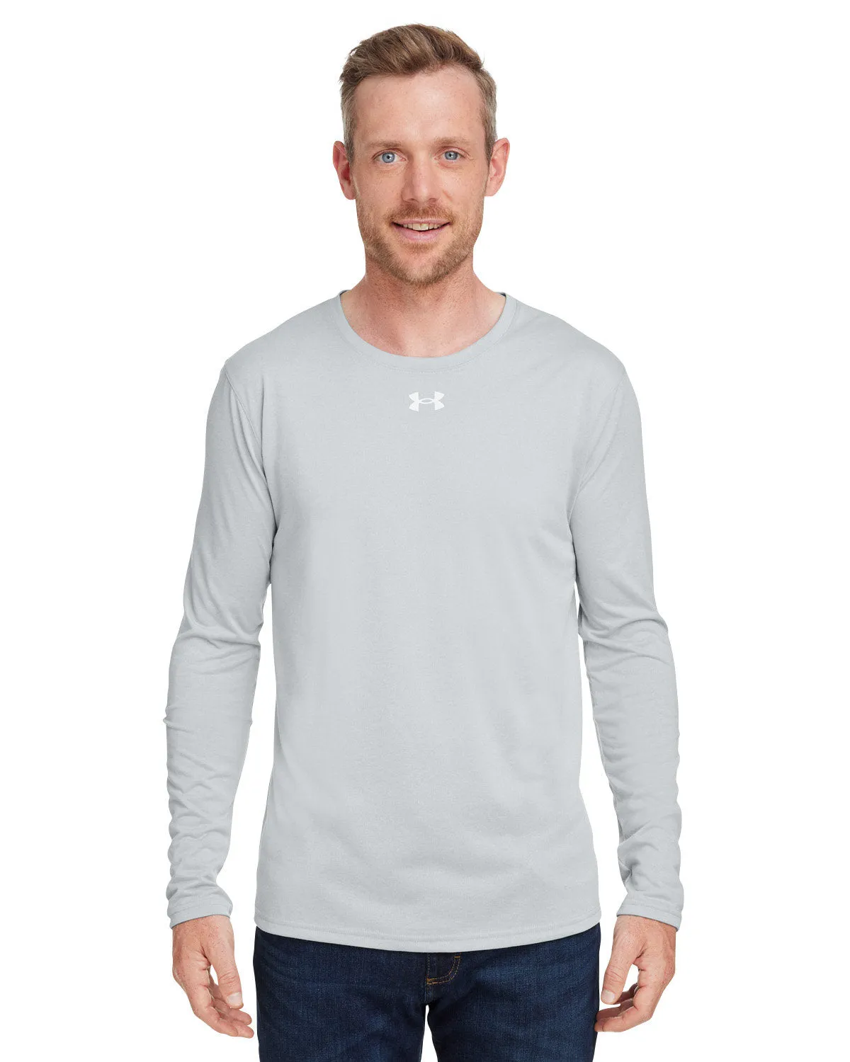 Under Armour Men's Tech Long-Sleeve Branded T-Shirts, Medium Grey