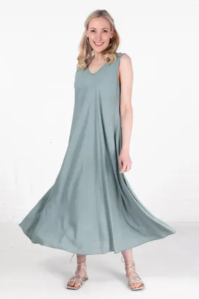 V-Neck Maxi Trapeze Dress in Sage Green