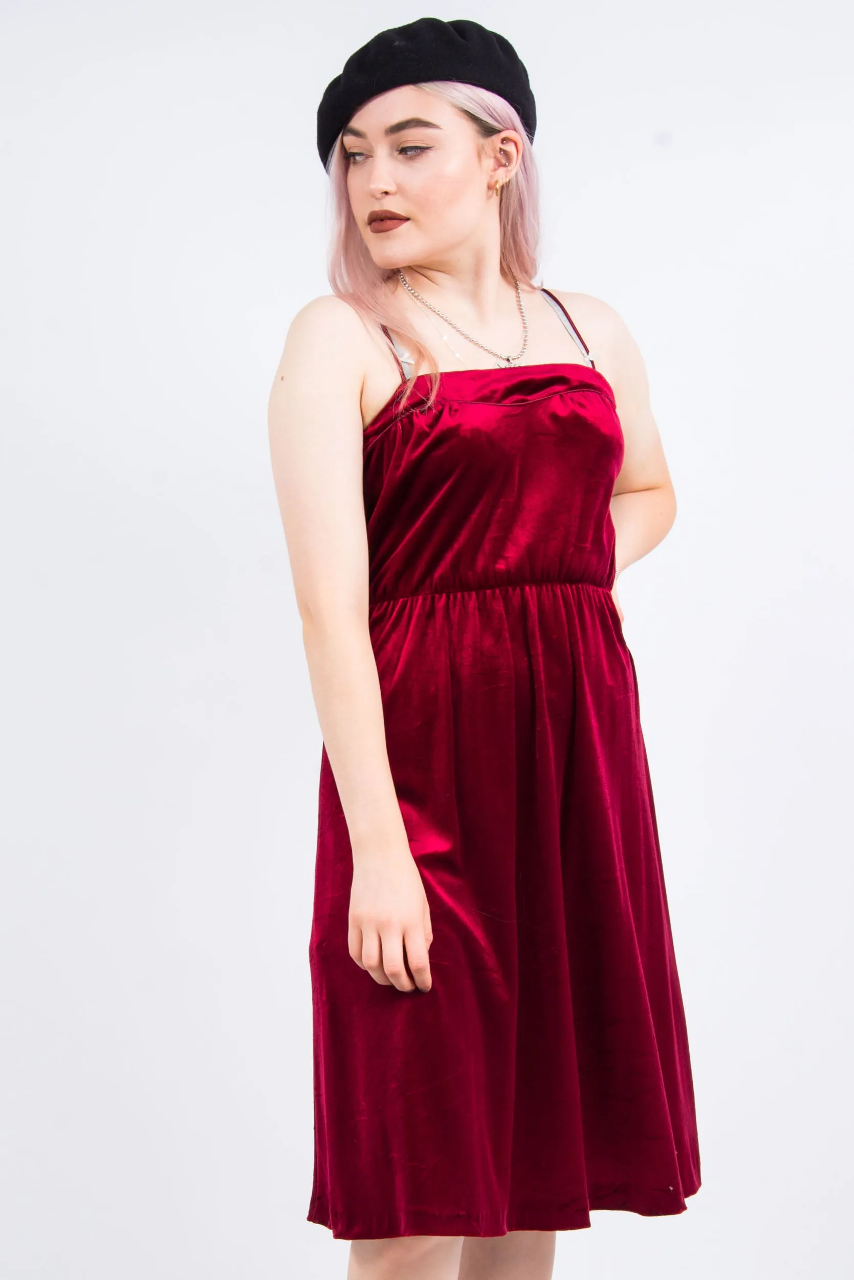 Vintage 80's Velvet Strappy Midi Dress