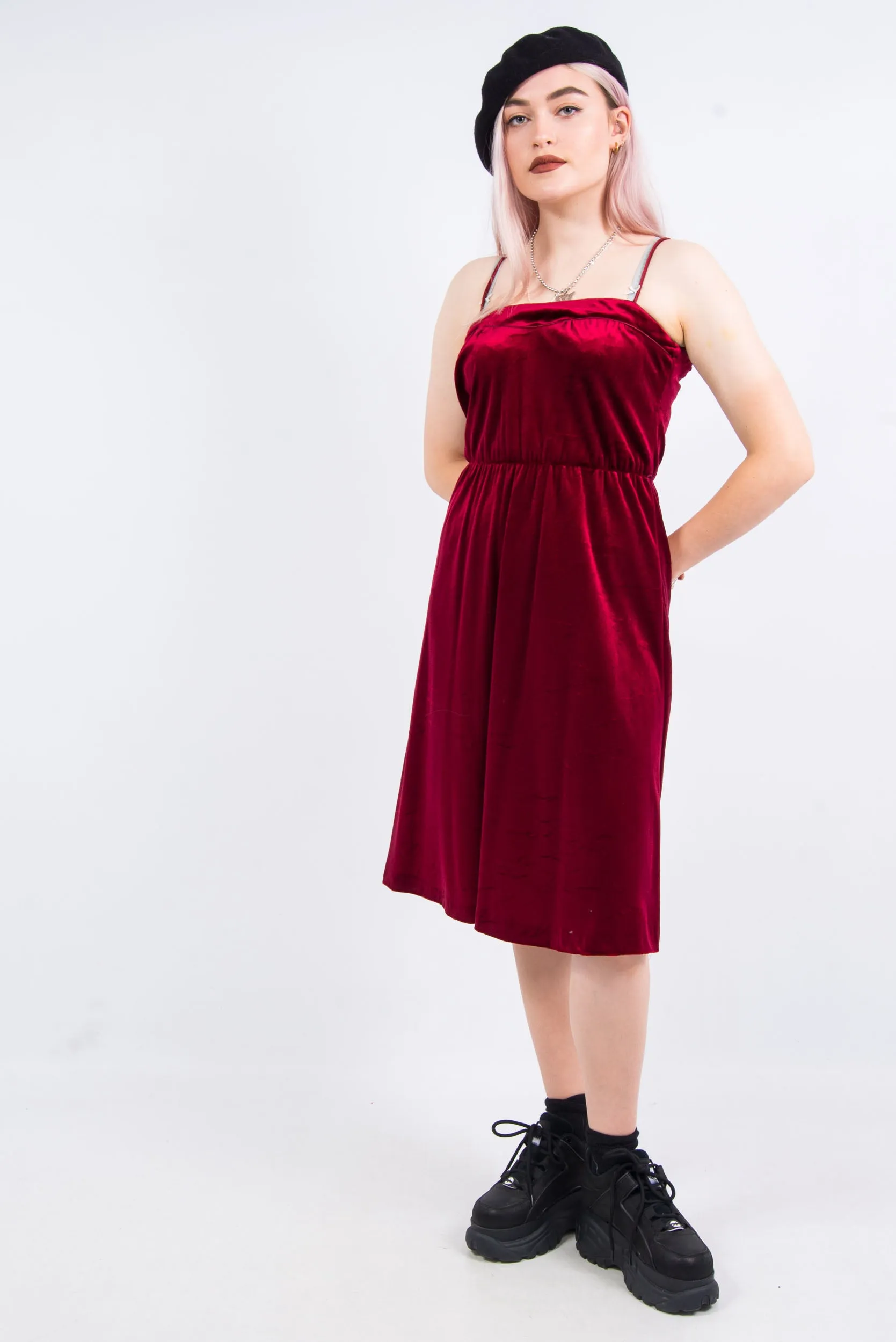 Vintage 80's Velvet Strappy Midi Dress