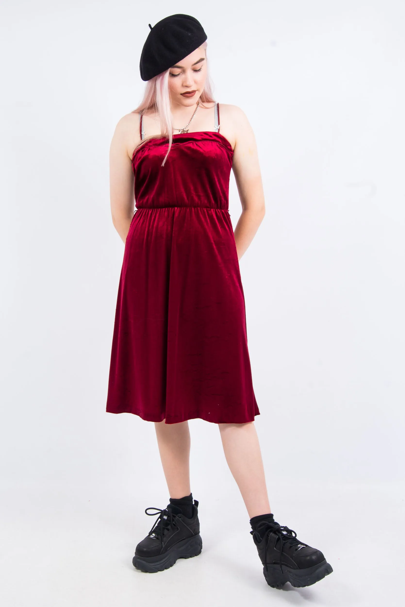 Vintage 80's Velvet Strappy Midi Dress
