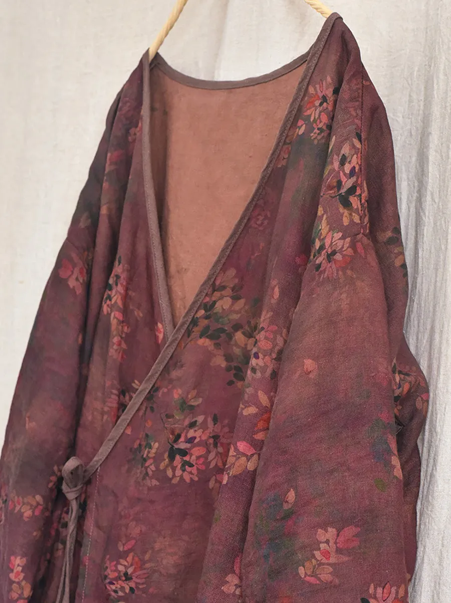 Women Vintage Floral Print Spring Slant-Closure Coat